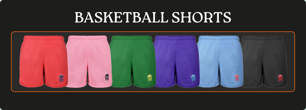ZWISH basketball shorts in six colours on a dark background