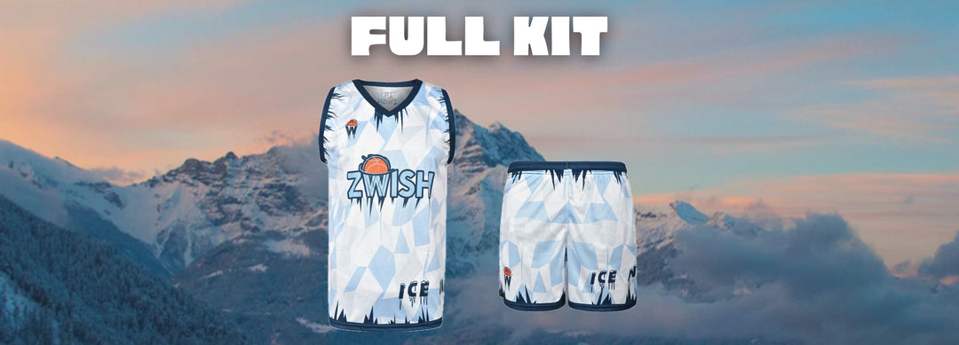 ZWISH Full Kit banner with ICE basketball jersey and shorts