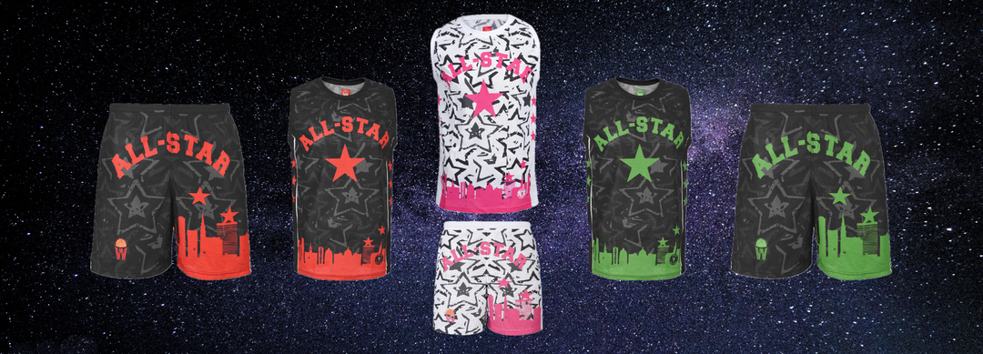 ZWISH All-Star jerseys and shorts on a galaxy background