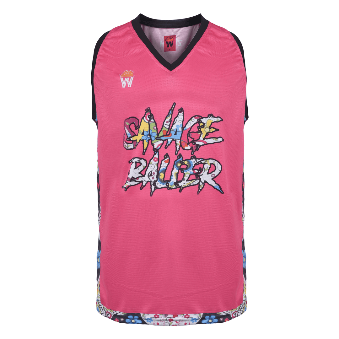 ZWISH Savage Baller basketball jersey and shorts set pink - jersey front