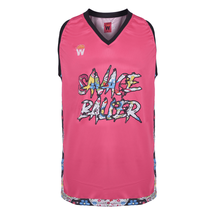 ZWISH Savage Baller basketball jersey and shorts set pink - jersey front