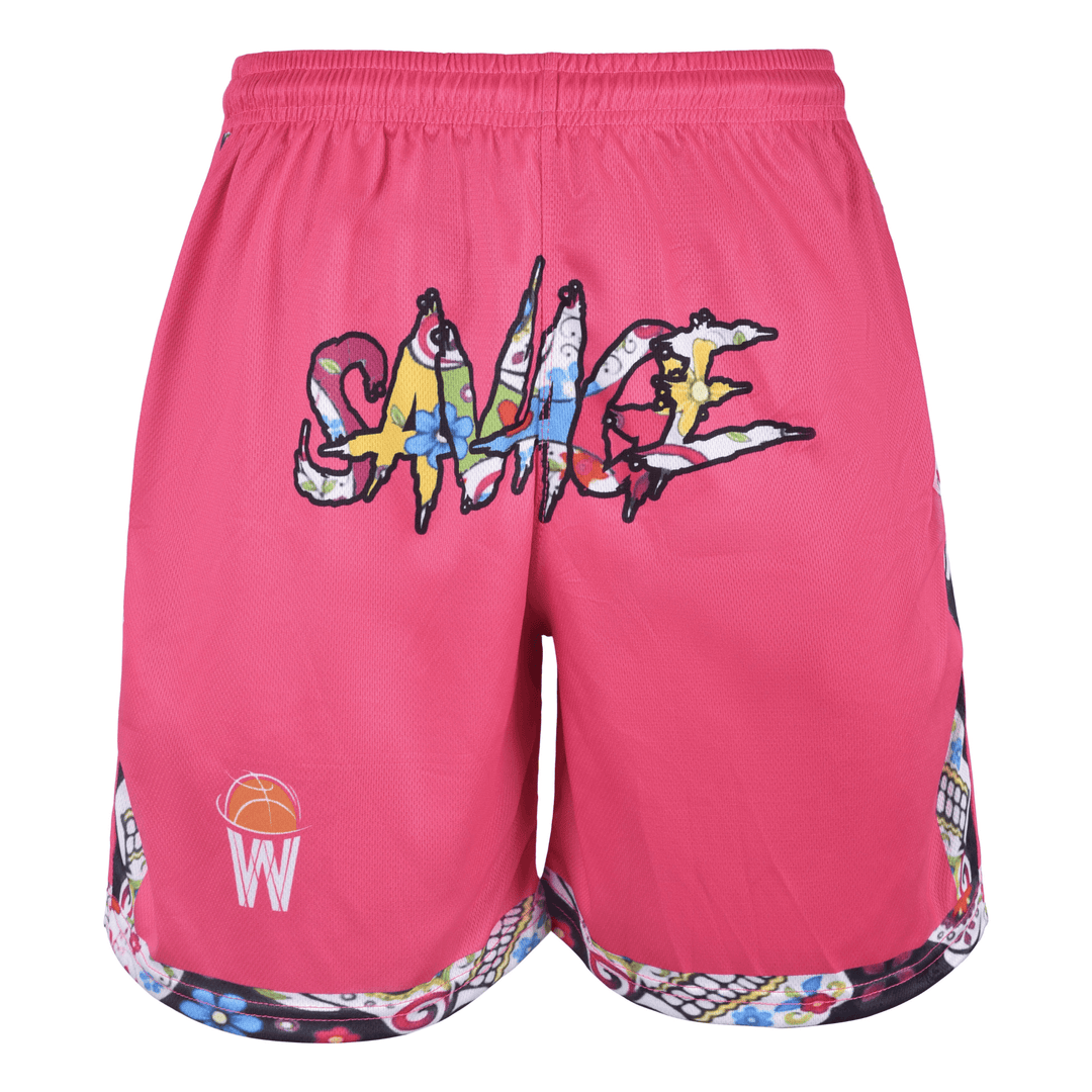 ZWISH Savage Baller basketball jersey and shorts set pink - shorts front