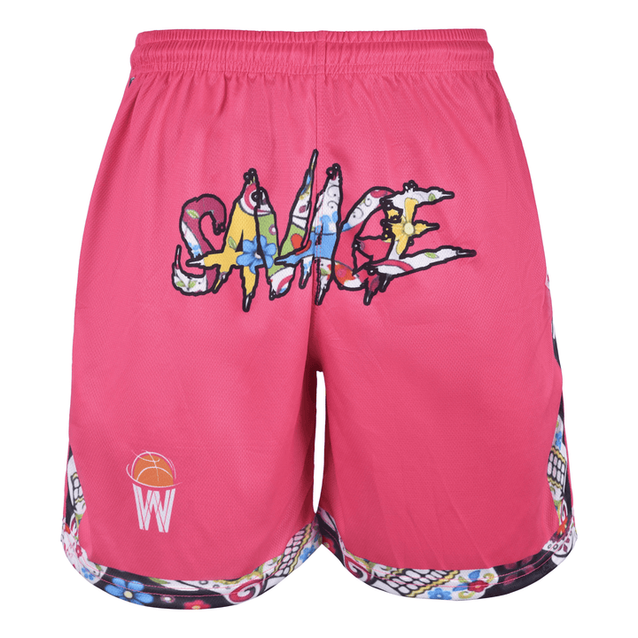 ZWISH Savage Baller basketball jersey and shorts set pink - shorts front