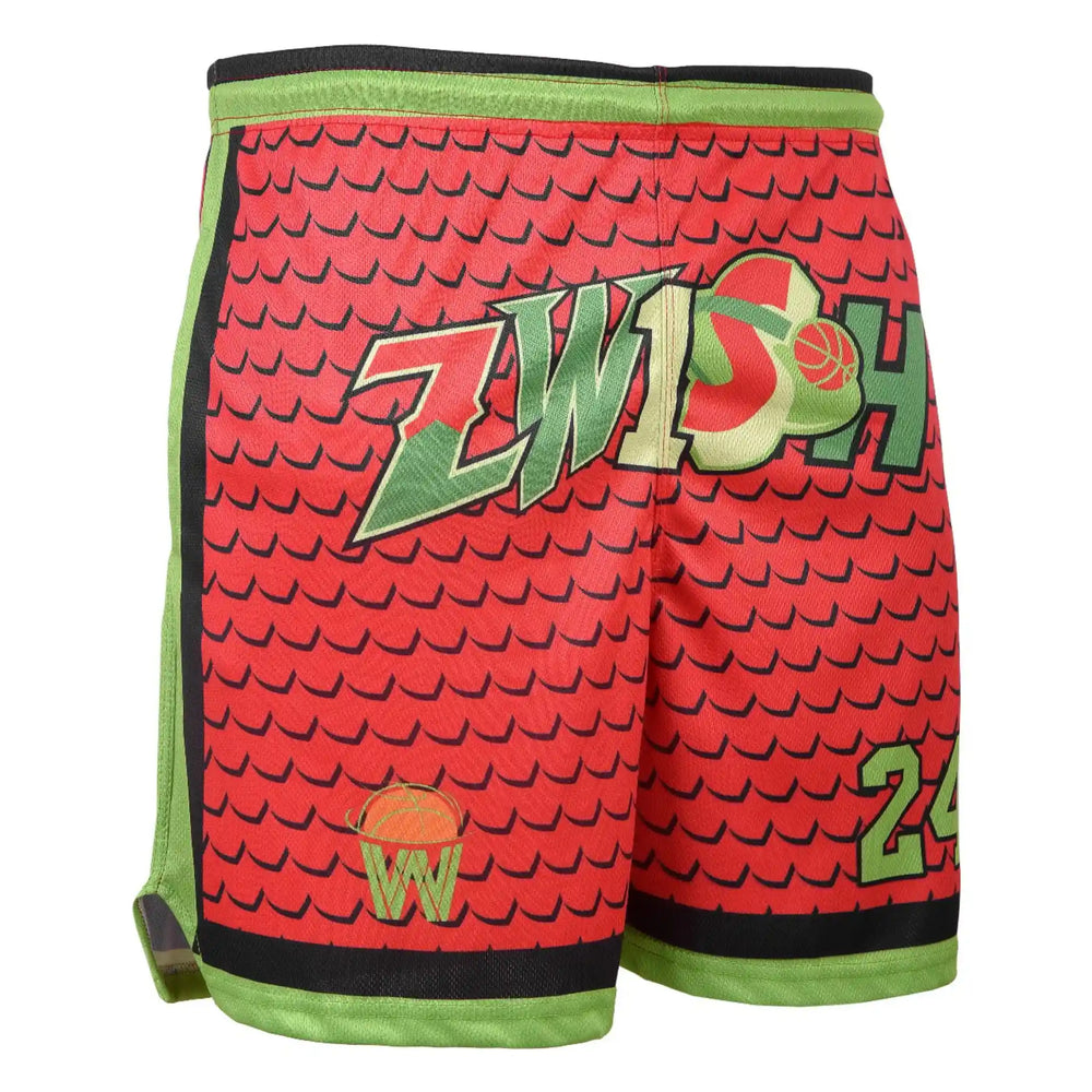 Grinchy Jersey + Shorts Set - red shorts, front - Zwish