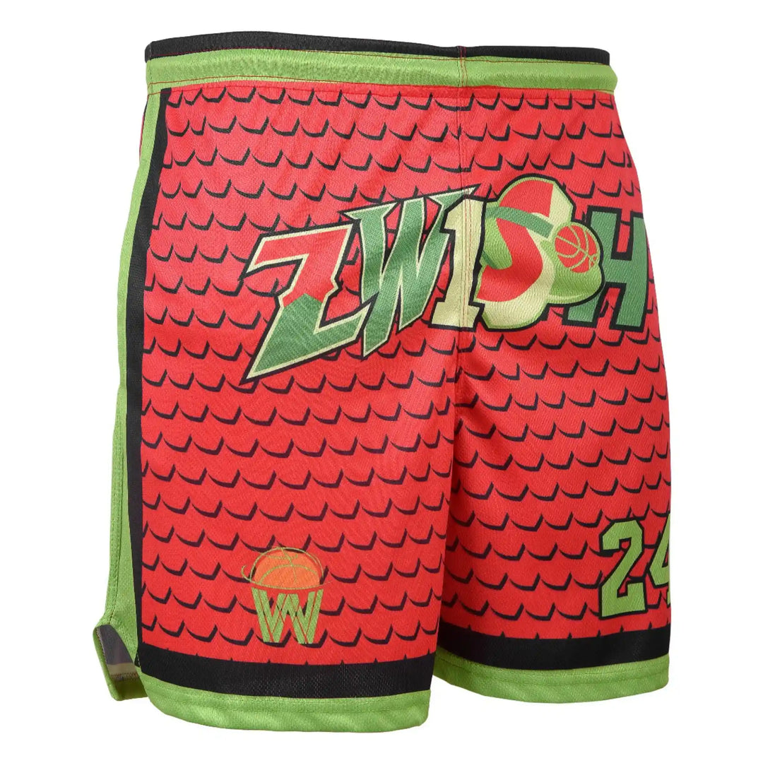 Grinchy Jersey + Shorts Set - red shorts, front - Zwish